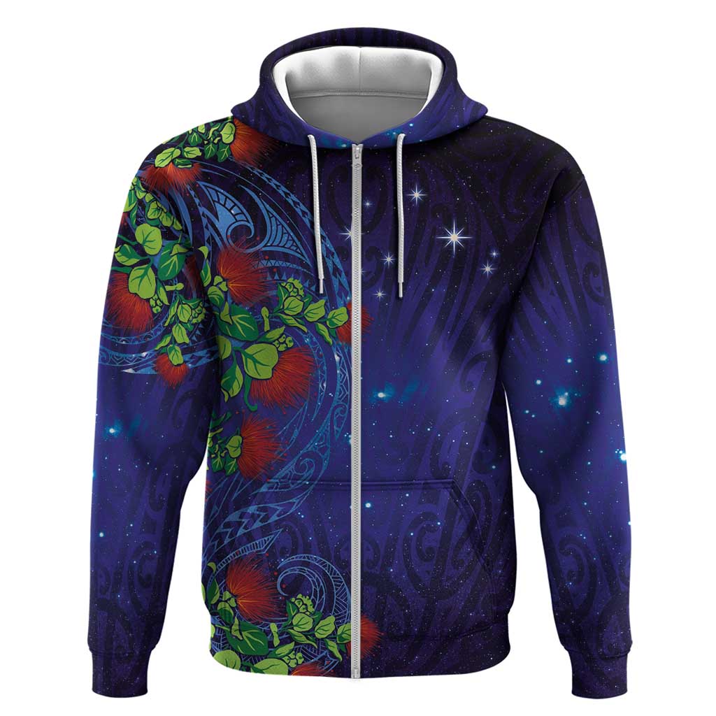 Matariki New Zealand Maori and Pohutukawa Hoodie Galaxy Blue Sky Style