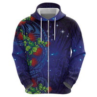 Matariki New Zealand Maori and Pohutukawa Hoodie Galaxy Blue Sky Style
