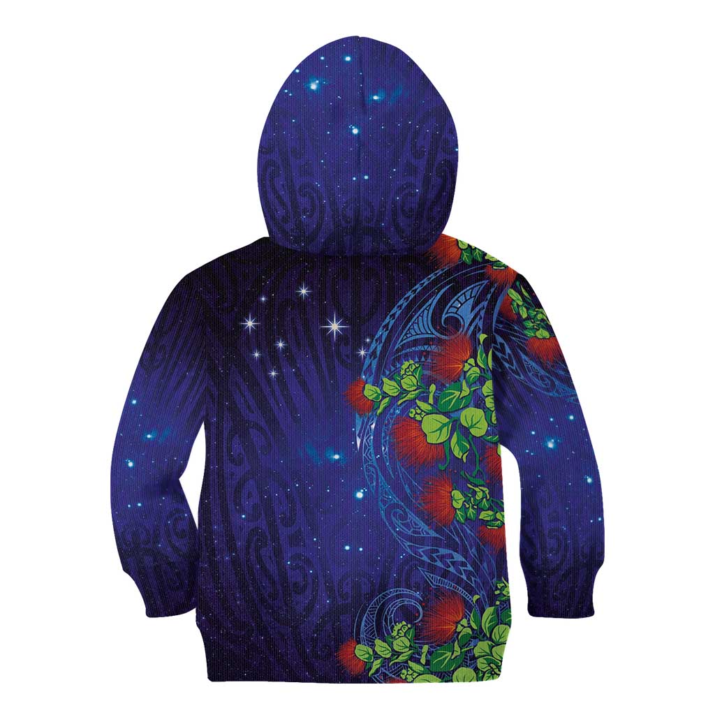 Matariki New Zealand Maori and Pohutukawa Kid Hoodie Galaxy Blue Sky Style