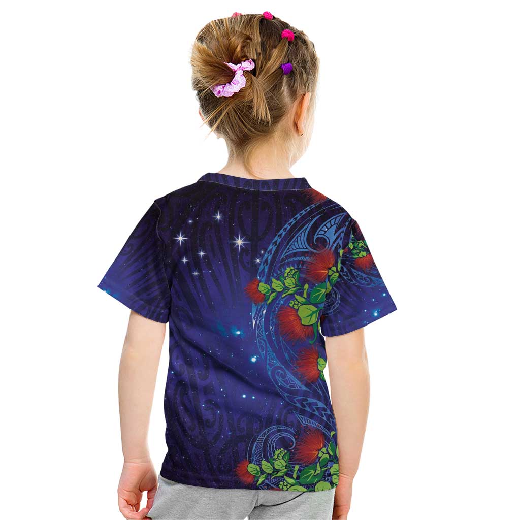 Matariki New Zealand Maori and Pohutukawa Kid T Shirt Galaxy Blue Sky Style