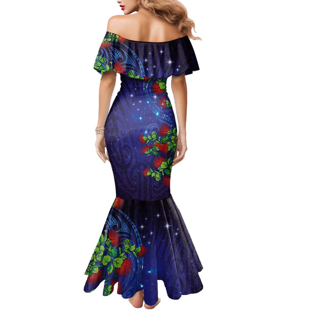 Matariki New Zealand Maori and Pohutukawa Mermaid Dress Galaxy Blue Sky Style
