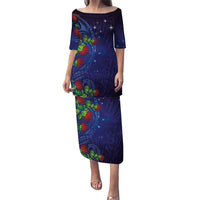 Matariki New Zealand Maori and Pohutukawa Puletasi Galaxy Blue Sky Style LT03 Long Dress Blue - Polynesian Pride