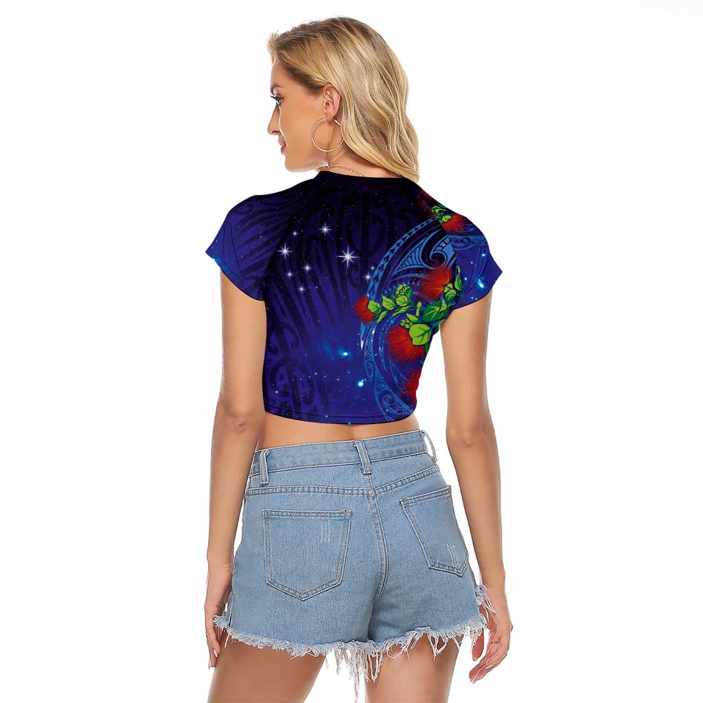 Matariki New Zealand Maori and Pohutukawa Raglan Cropped T Shirt Galaxy Blue Sky Style