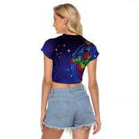 Matariki New Zealand Maori and Pohutukawa Raglan Cropped T Shirt Galaxy Blue Sky Style