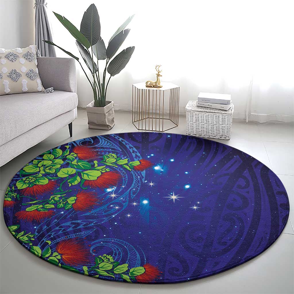 Matariki New Zealand Maori and Pohutukawa Round Carpet Galaxy Blue Sky Style