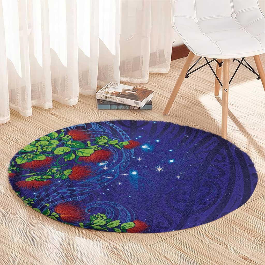 Matariki New Zealand Maori and Pohutukawa Round Carpet Galaxy Blue Sky Style