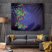 Matariki New Zealand Maori and Pohutukawa Tapestry Galaxy Blue Sky Style