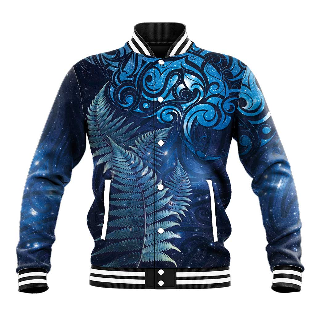 Matariki New Zealand Maori Silver Fern Baseball Jacket Galaxy Blue Sky Style