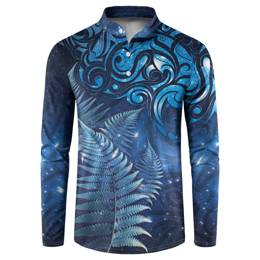 Matariki New Zealand Maori Silver Fern Button Sweatshirt Galaxy Blue Sky Style