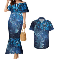 Matariki New Zealand Maori Silver Fern Couples Matching Mermaid Dress and Hawaiian Shirt Galaxy Blue Sky Style