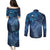Matariki New Zealand Maori Silver Fern Couples Matching Puletasi and Long Sleeve Button Shirt Galaxy Blue Sky Style