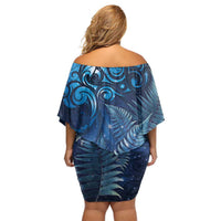 Matariki New Zealand Maori Silver Fern Family Matching Off Shoulder Short Dress and Hawaiian Shirt Galaxy Blue Sky Style