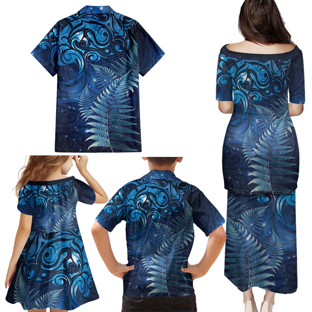 Matariki New Zealand Maori Silver Fern Family Matching Puletasi and Hawaiian Shirt Galaxy Blue Sky Style