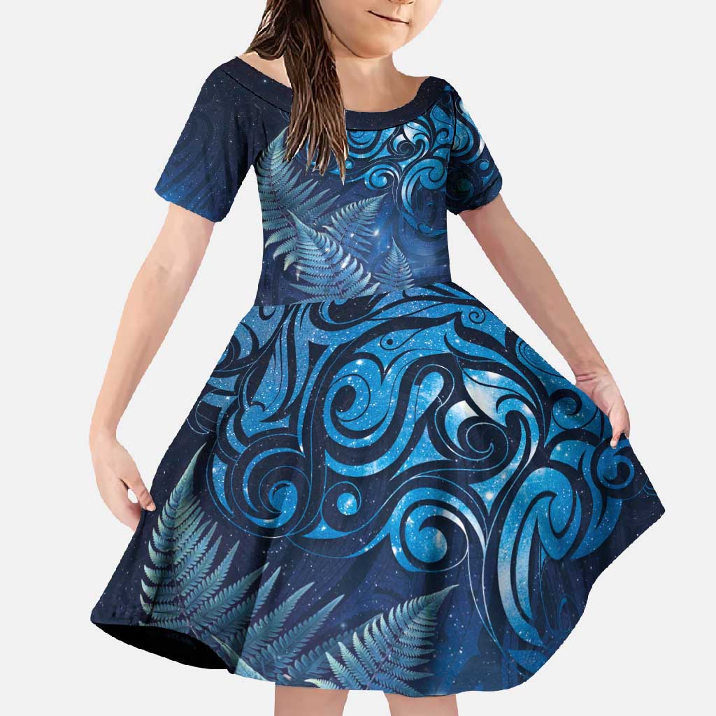 Matariki New Zealand Maori Silver Fern Family Matching Short Sleeve Bodycon Dress and Hawaiian Shirt Galaxy Blue Sky Style