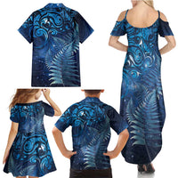 Matariki New Zealand Maori Silver Fern Family Matching Summer Maxi Dress and Hawaiian Shirt Galaxy Blue Sky Style