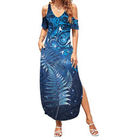 Matariki New Zealand Maori Silver Fern Family Matching Summer Maxi Dress and Hawaiian Shirt Galaxy Blue Sky Style