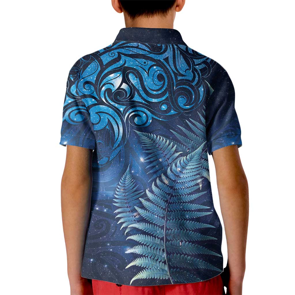 Matariki New Zealand Maori Silver Fern Kid Polo Shirt Galaxy Blue Sky Style