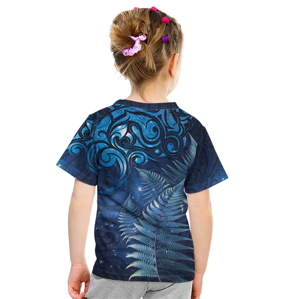 Matariki New Zealand Maori Silver Fern Kid T Shirt Galaxy Blue Sky Style
