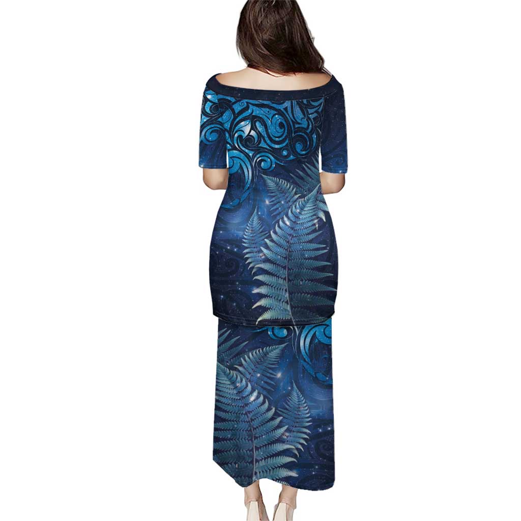 Matariki New Zealand Maori Silver Fern Puletasi Galaxy Blue Sky Style LT03 - Polynesian Pride
