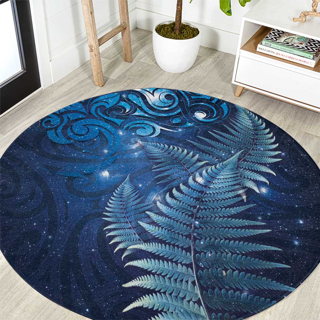 Matariki New Zealand Maori Silver Fern Round Carpet Galaxy Blue Sky Style