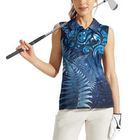Matariki New Zealand Maori Silver Fern Women Sleeveless Polo Shirt Galaxy Blue Sky Style