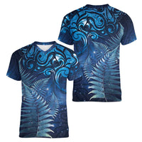 Matariki New Zealand Maori Silver Fern Women V-Neck T-Shirt Galaxy Blue Sky Style