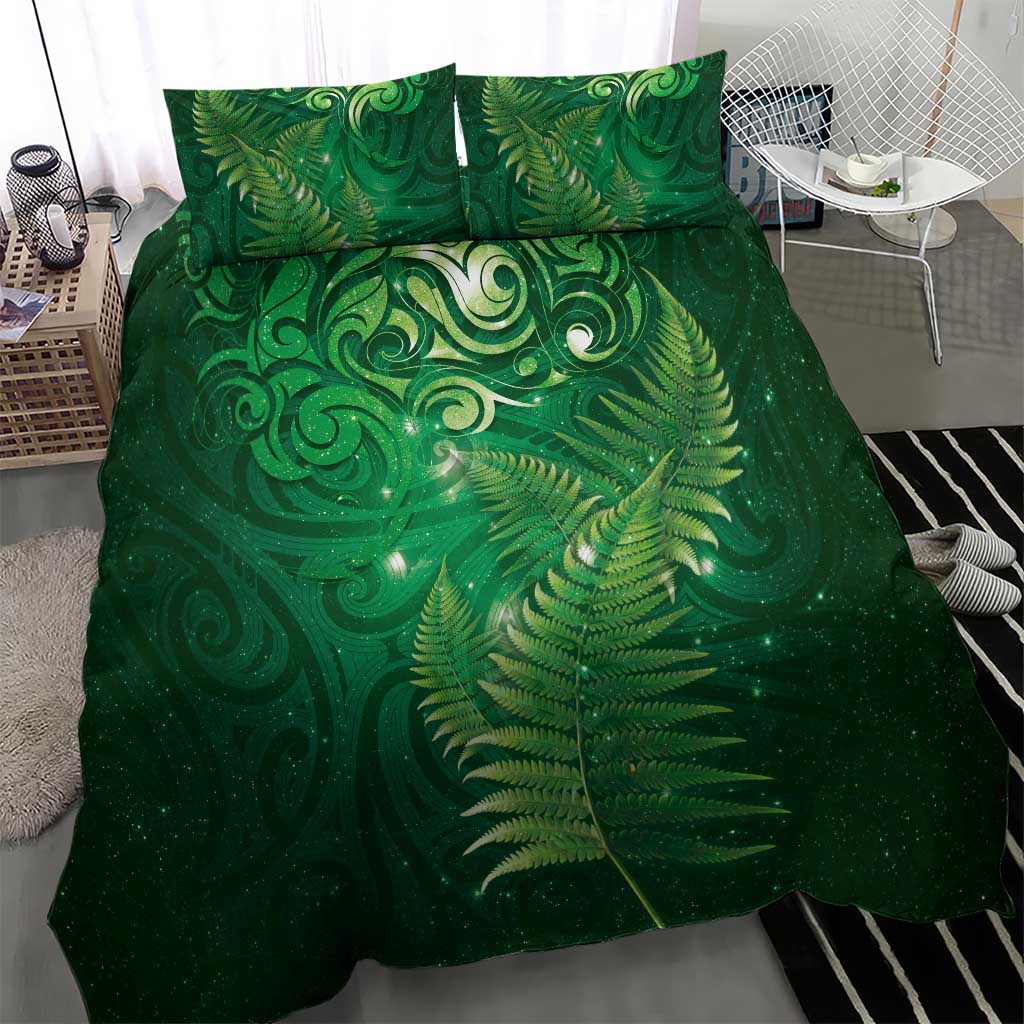 Matariki New Zealand Maori Silver Fern Bedding Set Galaxy Green Sky Style