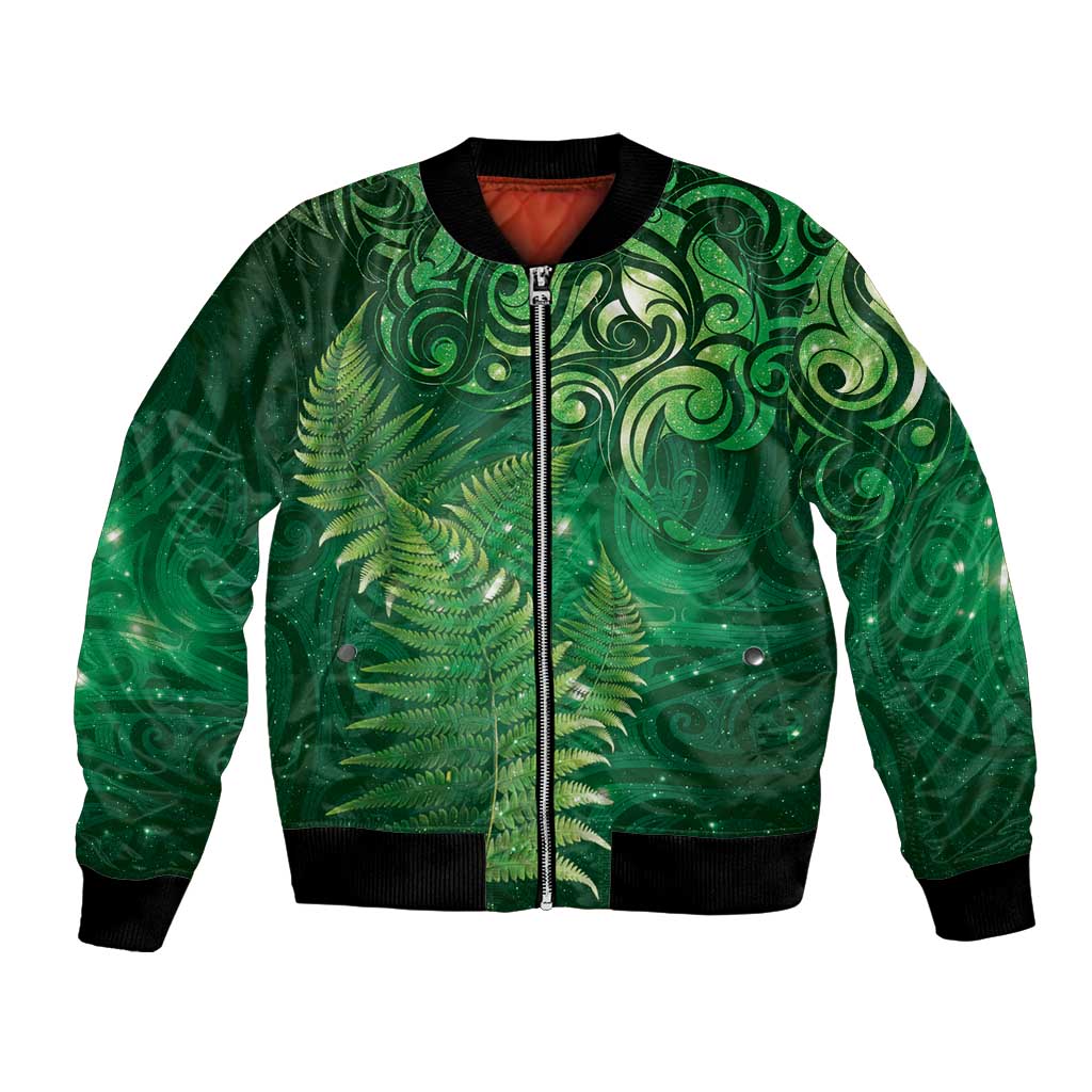 Matariki New Zealand Maori Silver Fern Bomber Jacket Galaxy Green Sky Style
