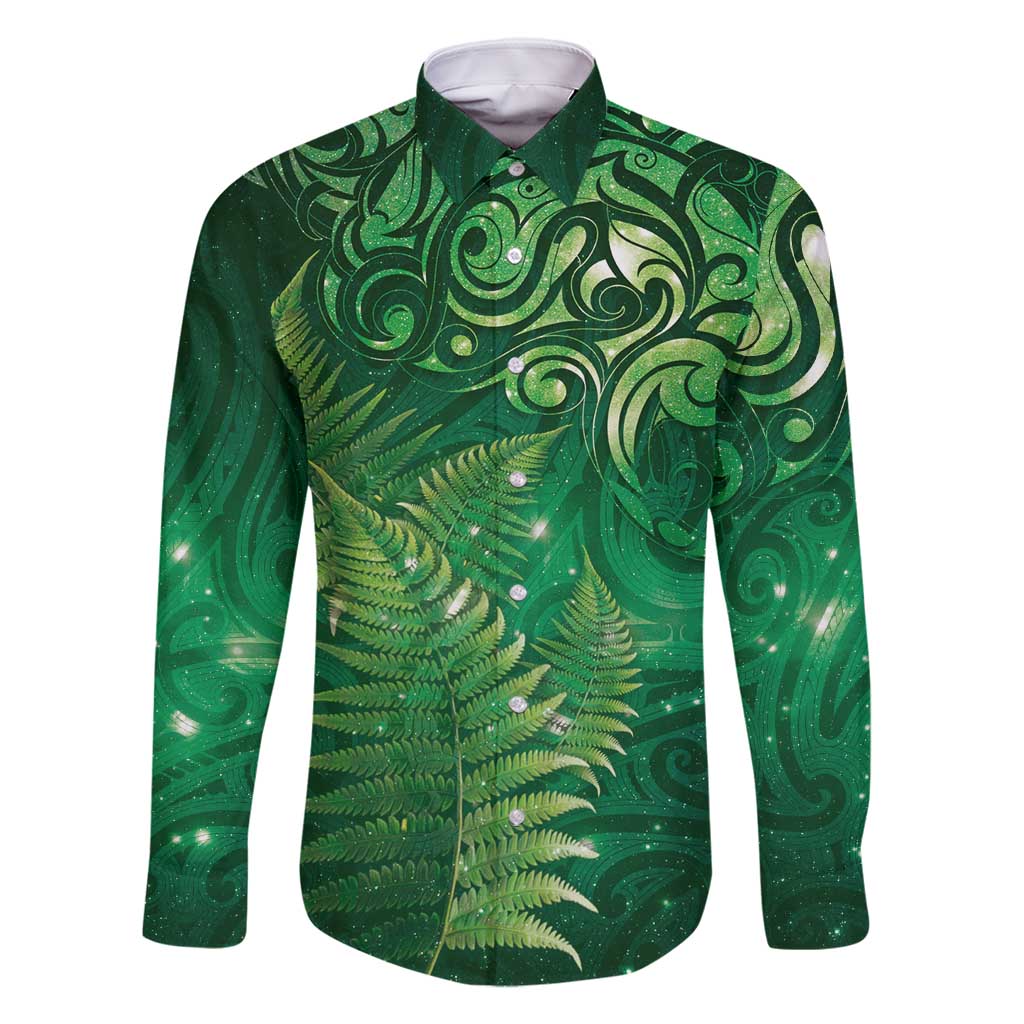 Matariki New Zealand Maori Silver Fern Family Matching Long Sleeve Bodycon Dress and Hawaiian Shirt Galaxy Green Sky Style