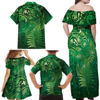 Matariki New Zealand Maori Silver Fern Family Matching Off Shoulder Maxi Dress and Hawaiian Shirt Galaxy Green Sky Style