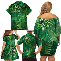 Matariki New Zealand Maori Silver Fern Family Matching Off Shoulder Short Dress and Hawaiian Shirt Galaxy Green Sky Style