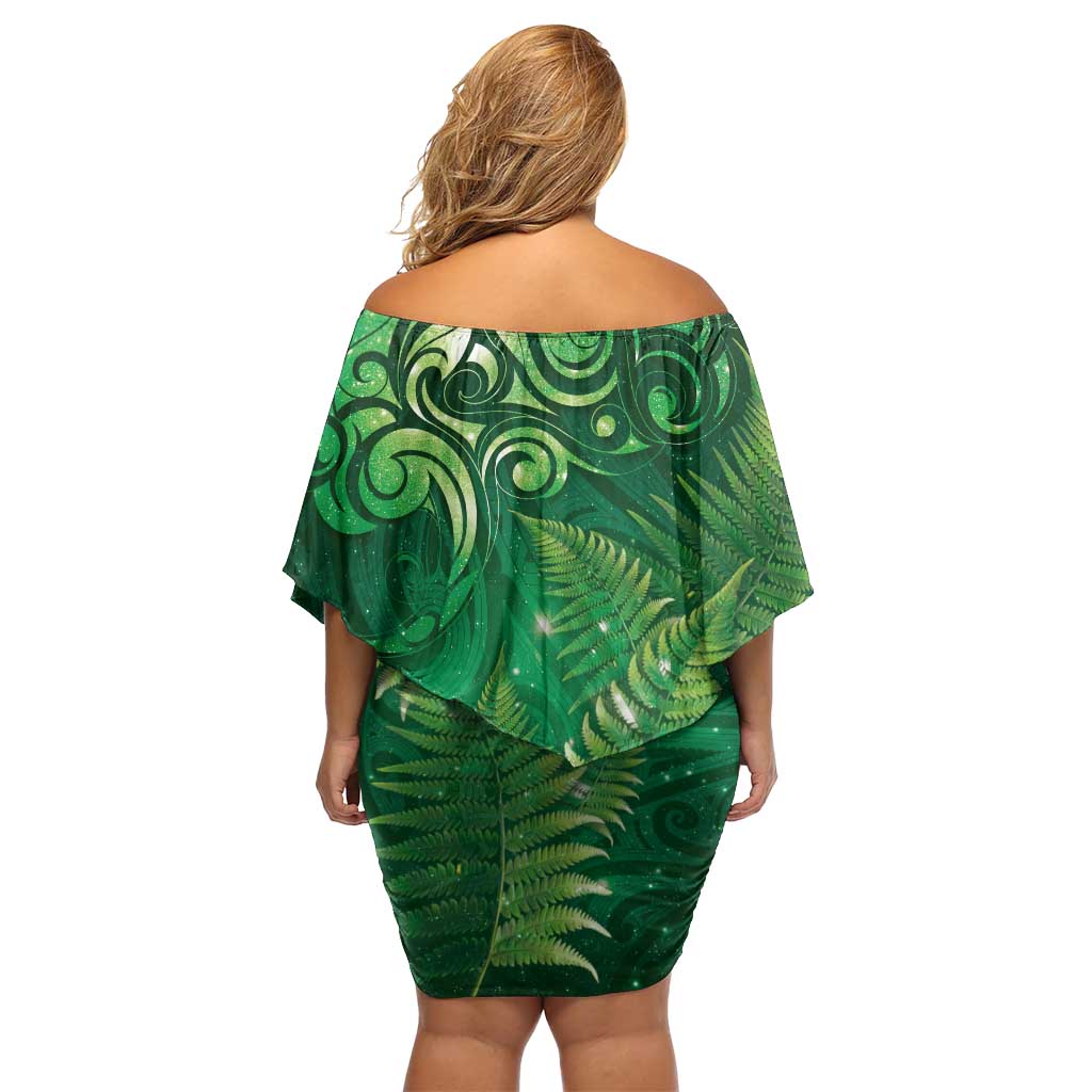 Matariki New Zealand Maori Silver Fern Family Matching Off Shoulder Short Dress and Hawaiian Shirt Galaxy Green Sky Style