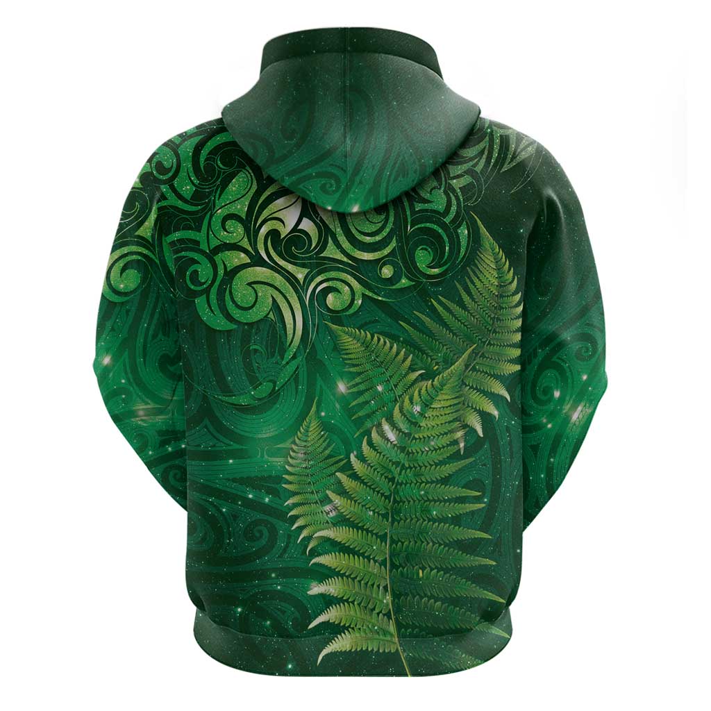 Matariki New Zealand Maori Silver Fern Hoodie Galaxy Green Sky Style