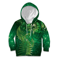 Matariki New Zealand Maori Silver Fern Kid Hoodie Galaxy Green Sky Style