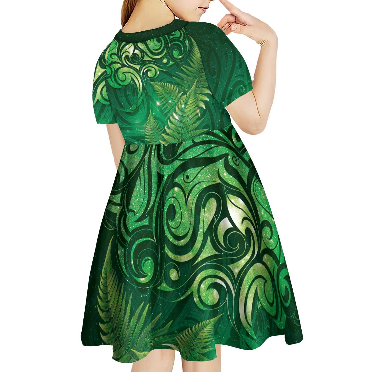 Matariki New Zealand Maori Silver Fern Kid Short Sleeve Dress Galaxy Green Sky Style