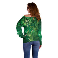 Matariki New Zealand Maori Silver Fern Off Shoulder Sweater Galaxy Green Sky Style