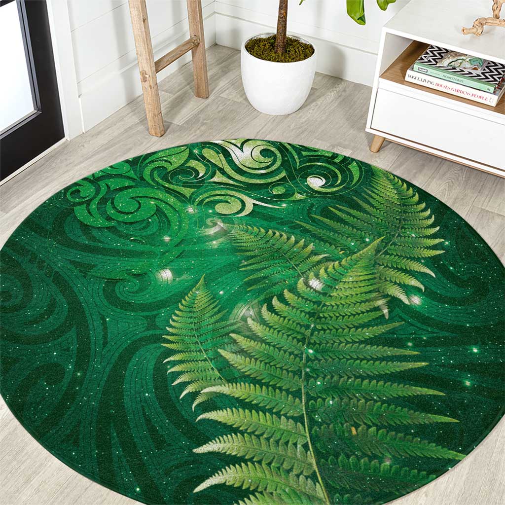Matariki New Zealand Maori Silver Fern Round Carpet Galaxy Green Sky Style