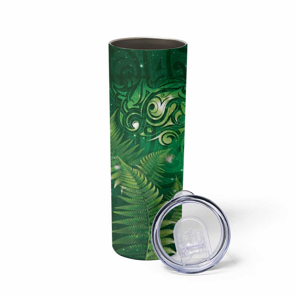 Matariki New Zealand Maori Silver Fern Skinny Tumbler Galaxy Green Sky Style