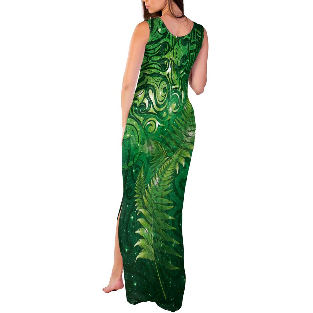 Matariki New Zealand Maori Silver Fern Tank Maxi Dress Galaxy Green Sky Style