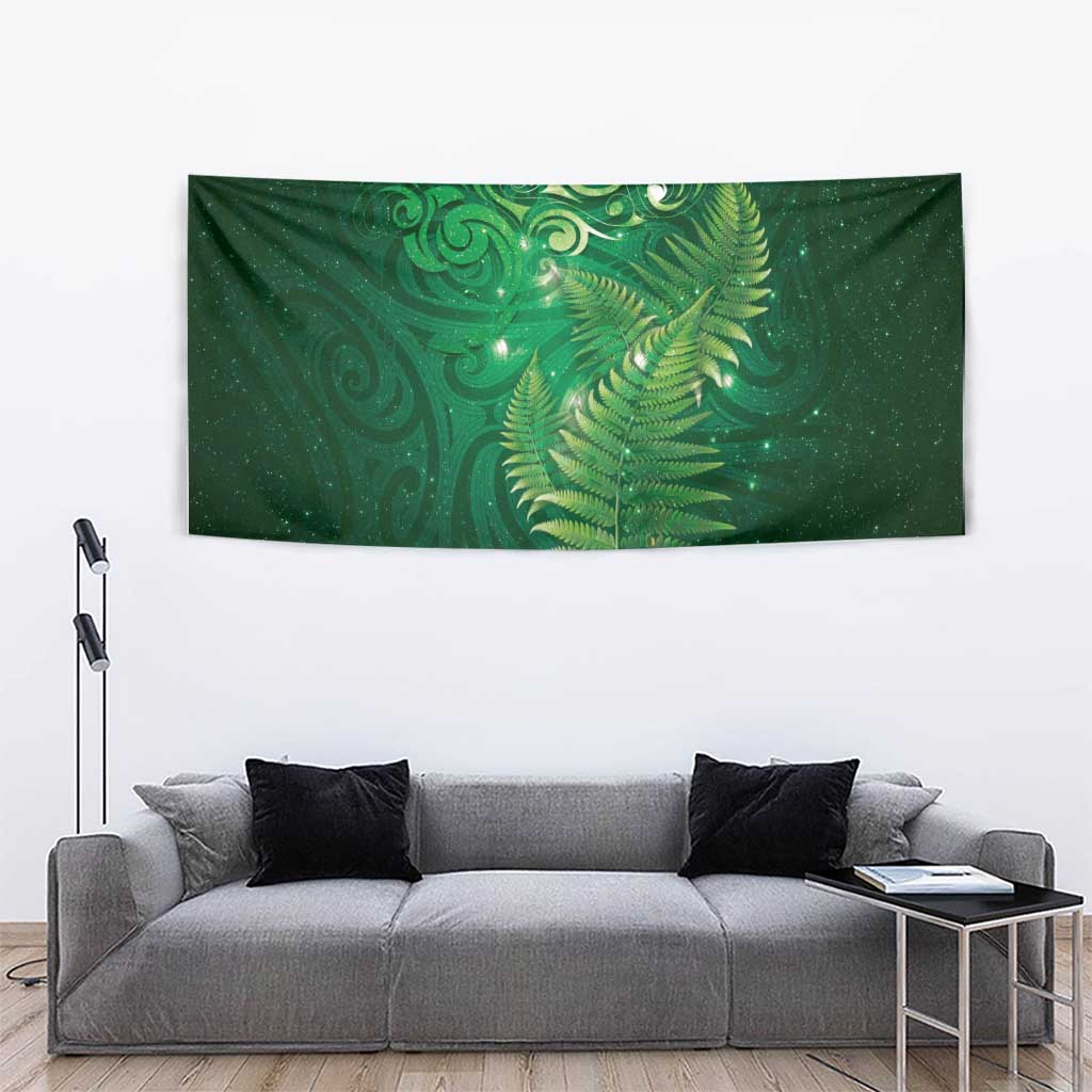 Matariki New Zealand Maori Silver Fern Tapestry Galaxy Green Sky Style