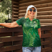 Matariki New Zealand Maori Silver Fern Women Polo Shirt Galaxy Green Sky Style