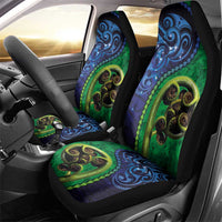 New Zealand Matariki Fern Frond Koru Car Seat Cover with Galaxy Blue Sky and Green Paua Shell Art
