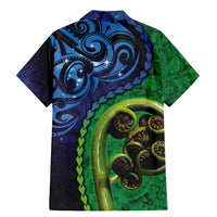 New Zealand Matariki Fern Frond Koru Family Matching Mermaid Dress and Hawaiian Shirt with Galaxy Blue Sky and Green Paua Shell Art
