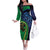 New Zealand Matariki Fern Frond Koru Family Matching Off The Shoulder Long Sleeve Dress and Hawaiian Shirt with Galaxy Blue Sky and Green Paua Shell Art