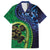 New Zealand Matariki Fern Frond Koru Family Matching Puletasi and Hawaiian Shirt with Galaxy Blue Sky and Green Paua Shell Art