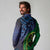New Zealand Matariki Fern Frond Koru Long Sleeve Polo Shirt with Galaxy Blue Sky and Green Paua Shell Art