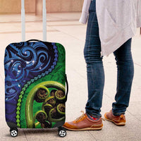 New Zealand Matariki Fern Frond Koru Luggage Cover with Galaxy Blue Sky and Green Paua Shell Art