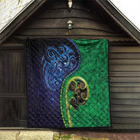 New Zealand Matariki Fern Frond Koru Quilt with Galaxy Blue Sky and Green Paua Shell Art