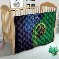 New Zealand Matariki Fern Frond Koru Quilt with Galaxy Blue Sky and Green Paua Shell Art