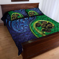 New Zealand Matariki Fern Frond Koru Quilt Bed Set with Galaxy Blue Sky and Green Paua Shell Art